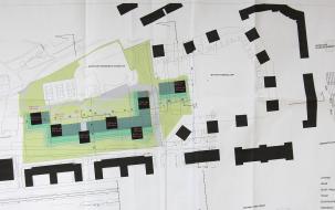 Obr.2: Studie zástavby pozemků při Pitterově ulici (studie investora, atelier de.fakto)